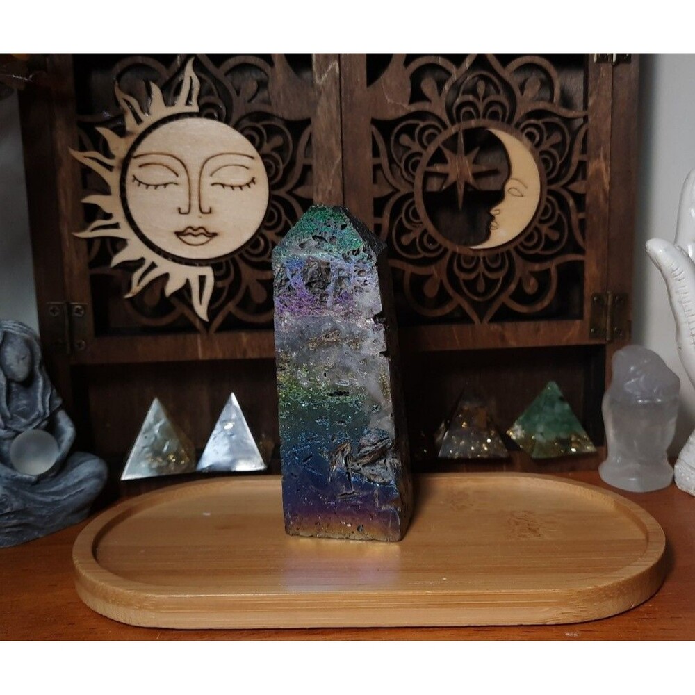 Rainbow Aura Druzy Sphalerite Quartz Crystal Tower